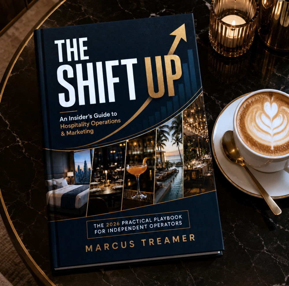 The Shift Up book on a hospitality table setting